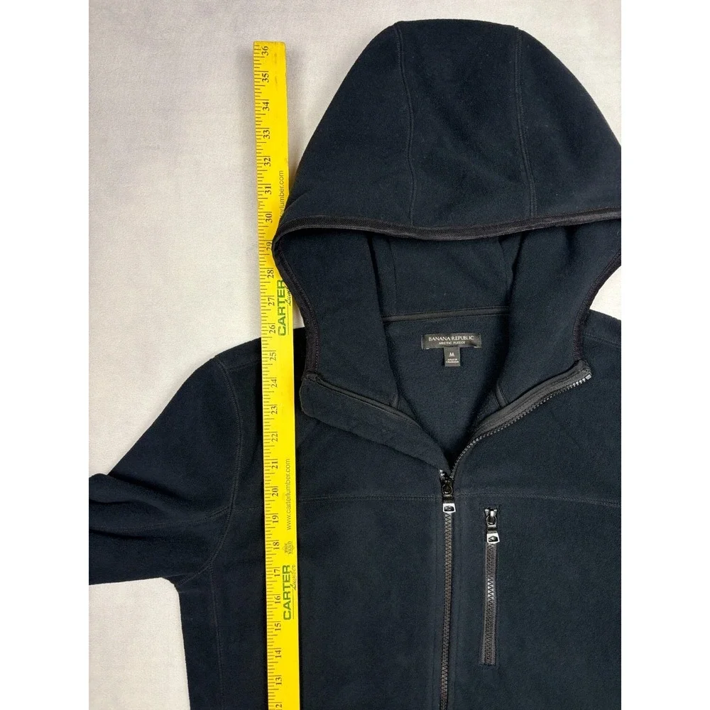 Banana Republic‎ Arctic Fleece Hoodie Mens Medium Black Zip Pocket 654520 M
